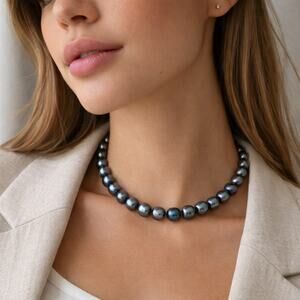 Chunky Freshwater Pearl Necklace 16” • Peacock Pearl Statement Necklace